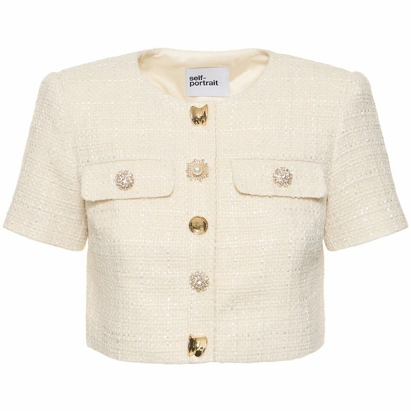 Sold Out SELF-PORTRAIT Cream Bouclé Crop Top - Picture 4 of 10